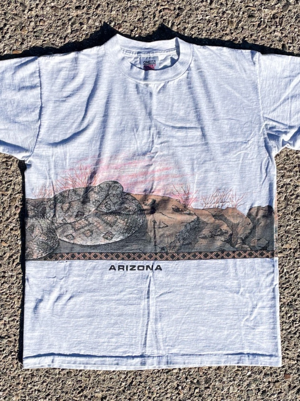 Vtg 1988 Arizona Rattlesnake AOP Wrap Around Tee 21.5x28 Oneita Single Stitch